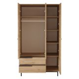 Guardaroba 3 Ante Marrone Rovere 5 Ripiani 2 Cassetti 112x55 cm, Appendiabiti - Oricola
