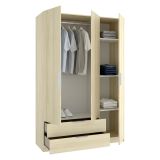 Guardaroba 3 Ante Marrone Rovere Appendiabiti 2 Cassetti 51x137 cm, 3 Ripiani - Mayos