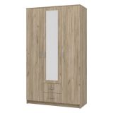 Guardaroba 3 Ante Marrone Rovere Bianco Appendiabiti 2 Cassetti 120x52 cm, 4 Ripiani - Crati
