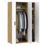 Guardaroba 3 Ante Marrone Rovere Bianco Appendiabiti 4 Ripiani 111x52 cm, 3 Ante - Pettineo
