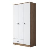 Guardaroba 3 Ante Marrone Rovere Bianco Appendiabiti un Cassetto 90x43 cm, 5 Ripiani - Infine