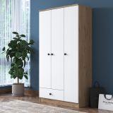 Guardaroba 3 Ante Marrone Rovere Bianco Appendiabiti un Cassetto 90x43 cm, 5 Ripiani - Infine