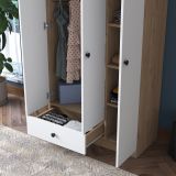 Guardaroba 3 Ante Marrone Rovere Bianco Appendiabiti un Cassetto 90x43 cm, 5 Ripiani - Infine