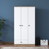 Guardaroba 3 Ante Marrone Rovere Bianco Appendiabiti un Cassetto 90x43 cm, 5 Ripiani - Infine