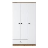Guardaroba 3 Ante Marrone Rovere Bianco Appendiabiti un Cassetto 90x43 cm, 5 Ripiani - Infine