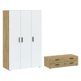 Guardaroba 3 Ante Marrone Rovere Nodi Bianco Appendiabiti 4 Cassetti 111x52 cm, 4 Ripiani - Randazzo