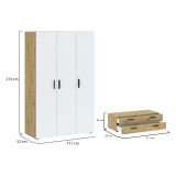 Guardaroba 3 Ante Marrone Rovere Nodi Bianco Appendiabiti 4 Cassetti 111x52 cm, 4 Ripiani - Randazzo