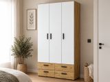 Guardaroba 3 Ante Marrone Rovere Nodi Bianco Appendiabiti 4 Cassetti 111x52 cm, 4 Ripiani - Randazzo
