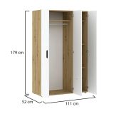 Guardaroba 3 Ante Marrone Rovere Nodi Bianco Appendiabiti 4 Ripiani 111x52 cm, 3 Ante - Pettineo