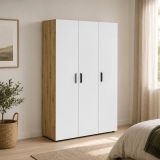 Guardaroba 3 Ante Marrone Rovere Nodi Bianco Appendiabiti 4 Ripiani 111x52 cm, 3 Ante - Pettineo