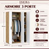 Guardaroba 3 Ante Marrone Rovere Nodi Bianco Appendiabiti 4 Ripiani 111x52 cm, 3 Ante - Pettineo