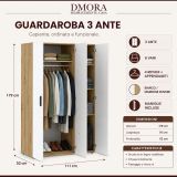 Guardaroba 3 Ante Marrone Rovere Nodi Bianco Appendiabiti 4 Ripiani 111x52 cm, 3 Ante - Pettineo