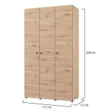 Guardaroba 3 Ante Marrone Rovere Nodi Bianco Appendiabiti 4 Ripiani 117x52 cm, 3 Ante - Ronco