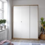 Guardaroba 3 Ante Marrone Rovere Nodi Bianco Appendiabiti 4 Ripiani 150x50 cm, 6 Vani - Senales
