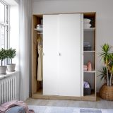 Guardaroba 3 Ante Marrone Rovere Nodi Bianco Appendiabiti 4 Ripiani 150x50 cm, 6 Vani - Senales