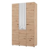 Guardaroba 3 Ante Marrone Rovere Nodi Bianco Appendiabiti un Cassetto 117x52 cm, 4 Ripiani - Serram