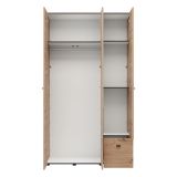 Guardaroba 3 Ante Marrone Rovere Nodi Bianco Appendiabiti un Cassetto 117x52 cm, 4 Ripiani - Serram