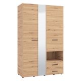 Guardaroba 3 Ante Marrone Rovere Nodi Nero Appendiabiti 2 Cassetti 127.5x54 cm, 5 Ripiani - Molare