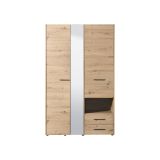 Guardaroba 3 Ante Marrone Rovere Nodi Nero Appendiabiti 2 Cassetti 127.5x54 cm, 5 Ripiani - Molare