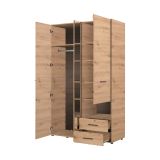Guardaroba 3 Ante Marrone Rovere Nodi Nero Appendiabiti 2 Cassetti 127.5x54 cm, 5 Ripiani - Molare