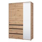 Guardaroba 3 Ante Marrone Rovere Nodi Nero Appendiabiti 3 Cassetti 138x55 cm, 4 Ripiani - Ilbonoo