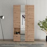 Guardaroba 3 Ante Marrone Rovere Nodi Nero Appendiabiti un Cassetto 117x52 cm, 5 Ripiani - Patzcu