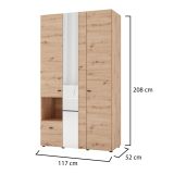 Guardaroba 3 Ante Marrone Rovere Nodi Nero Appendiabiti un Cassetto 117x52 cm, 5 Ripiani - Patzcu