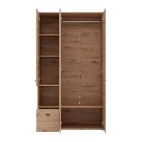 Guardaroba 3 Ante Marrone Rovere Nodi Nero Appendiabiti un Cassetto 117x52 cm, 5 Ripiani - Patzcu