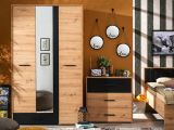 Guardaroba 3 Ante Marrone Rovere Nodi Nero Appendiabiti un Cassetto 119x53 cm, 5 Ripiani - Lavagnoo