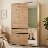 Guardaroba 3 Ante Marrone Rovere Nodi Nero Appendiabiti un Cassetto 138x54.5 cm, 5 Ripiani - Ilbono