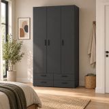 Guardaroba 3 Ante Nero Antracite Appendiabiti 4 Cassetti 111x52 cm, 4 Ripiani - Randazzo