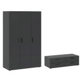 Guardaroba 3 Ante Nero Antracite Appendiabiti 4 Cassetti 111x52 cm, 4 Ripiani - Randazzo