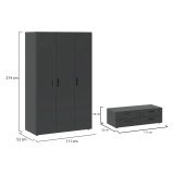 Guardaroba 3 Ante Nero Antracite Appendiabiti 4 Cassetti 111x52 cm, 4 Ripiani - Randazzo