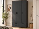 Guardaroba 3 Ante Nero Antracite Appendiabiti 4 Cassetti 111x52 cm, 4 Ripiani - Randazzo
