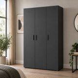 Guardaroba 3 Ante Nero Antracite Appendiabiti 4 Ripiani 111x52 cm, 3 Ante - Pettineo