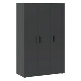 Guardaroba 3 Ante Nero Antracite Appendiabiti 4 Ripiani 111x52 cm, 3 Ante - Pettineo