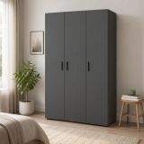 Guardaroba 3 Ante Nero Antracite Appendiabiti 4 Ripiani 111x52 cm, 3 Ante - Pettineo
