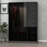 Guardaroba 3 Ante Nero Antracite Appendiabiti 5 Ripiani 135x52 cm, 3 Ante - Gerrei