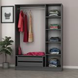 Guardaroba 3 Ante Nero Antracite Appendiabiti 5 Ripiani 135x52 cm, 3 Ante - Gerrei