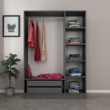 Guardaroba 3 Ante Nero Antracite Appendiabiti 5 Ripiani 135x52 cm, 3 Ante - Gerrei
