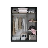 Guardaroba 3 Ante Nero Antracite Marrone Rovere 4 Ripiani Appendiabiti 150x50 cm, 3 Ante - Senales