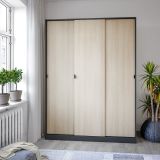 Guardaroba 3 Ante Nero Antracite Marrone Rovere 4 Ripiani Appendiabiti 150x50 cm, 3 Ante - Senales