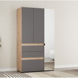 Guardaroba 3 Ante Nero Antracite Marrone Rovere Nodi Appendiabiti 3 Cassetti 117x52 cm, 4 Ripiani - Zuccare