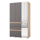 Guardaroba 3 Ante Nero Antracite Marrone Rovere Nodi Appendiabiti 3 Cassetti 117x52 cm, 4 Ripiani - Zuccare