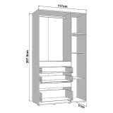 Guardaroba 3 Ante Nero Antracite Marrone Rovere Nodi Appendiabiti 3 Cassetti 117x52 cm, 4 Ripiani - Zuccare