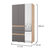 Guardaroba 3 Ante Nero Antracite Marrone Rovere Nodi Appendiabiti 3 Cassetti 117x52 cm, 4 Ripiani - Zuccare