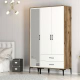Guardaroba 3 ante Shaula, Mobile camera da letto, Cabina armadio con ante, Armadio appendiabiti, 120x201h48 cm, Noce e Bianco