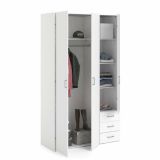 Guardaroba 3 ante Suzette, Mobile camera da letto, Cabina armadio portabiti, Armadio appendiabiti, 115x49 h200 cm, Bianco