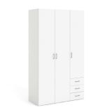 Guardaroba 3 ante Suzette, Mobile camera da letto, Cabina armadio portabiti, Armadio appendiabiti, 115x49 h200 cm, Bianco