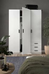 Guardaroba 3 ante Thea, Mobile camera da letto, Cabina armadio portabiti, Armadio appendiabiti, 50x147 h200 cm, Bianco